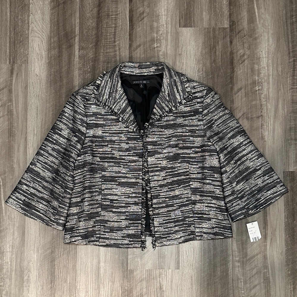 Lafayette 148 New York Metallic Tread Fringe Hem Blazer Jacket - 16